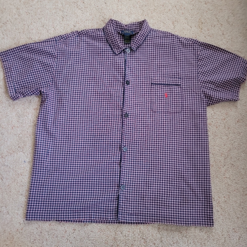 Ralph Lauren Short-Sleeve Check Shirt in Red, Blue and White Braided Trim